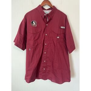COLUMBIA PFG Florida State FSU Burgundy Short Sleeve Button Down Shirt